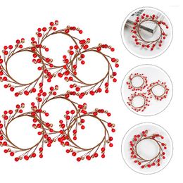 Bougeoirs 6pcs anneaux de Noël couronnes de baies rouges pour piliers centres de table