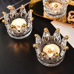 Kandelaars 6 stuks Europese luxe glanzend helder glas kroon kandelaar moderne thuis diner tafeldecoratie bruiloft ornamenten