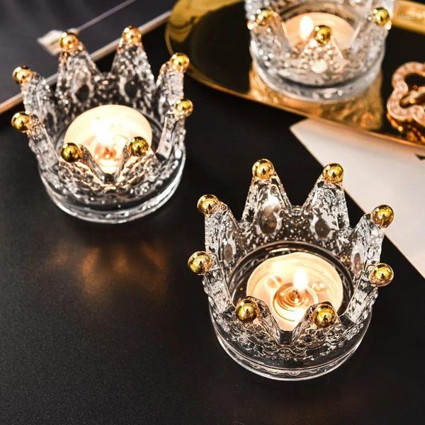 Bougeoirs 6 pièces de luxe européen brillant verre clair couronne chandelier moderne maison dîner Table décoration ornements de mariage