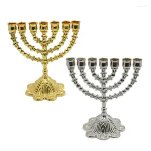 Candle Holders 7 Branch Joodse metalen bloembasishouder Vintage Menorah Ornament Temple Candlestick Stand voor Home Dropship