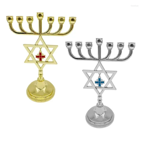 Candillas Soportes 7 Branchas Judío Metal Startador de estrellas Templo Menorah Ornament Drop