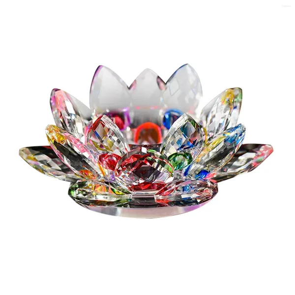 Candillas Soportes de 7 colores Figuras de vidrio de loto de cristal Flores Soporte de luz de té Ornamento en el feng shui decorativo 2024