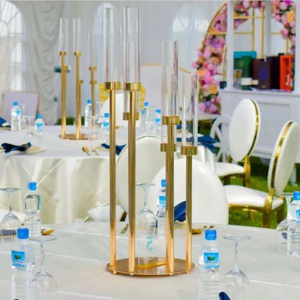 Candelabros Tenedor de metal dorado de 8 brazos para el centro de soporte de flores de recepción nupcial