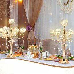Bougeoirs 8 pièces 25.6 '' 5 bras candélabres centres de table pour table chandelier en cristal doré grand support décor de pièce