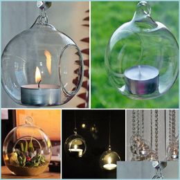Kandelhouders 80 mm Romantische hangende teaight Holder Glass Globes Terrarium Candlestick Vase Home El Bar Decoration Drop del Dhtcv