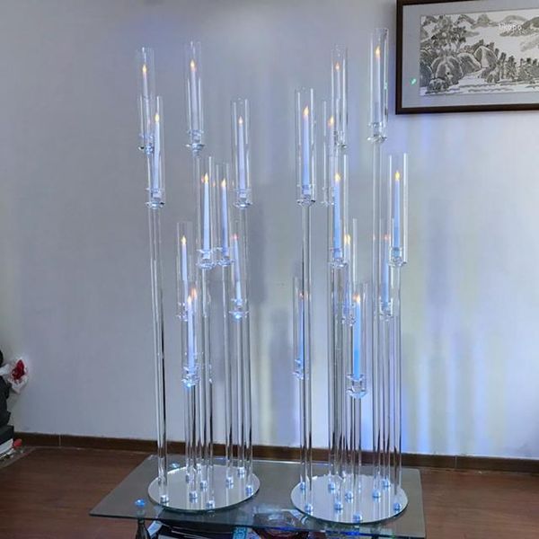 Candelabros 8pcs) Venta al por mayor Centro de mesa alto de la decoración de la boda Centro de mesa de cristal de pie Candelabros Yudao122