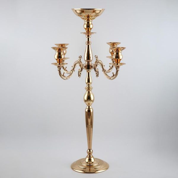 Bougeoirs 90 cm H 5 têtes candélabres en métal/or de mariage avec centres de table de fleurs pour la décoration de Table à la maisonbougie