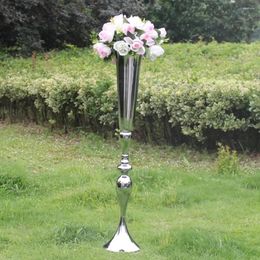 Bougeoirs 90 cm de hauteur en métal argenté pilier support centres de mariage événement route plomb fleur vase 12 pièces