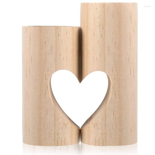 Bougeoirs A50I Porte-bougie chauffe-plat coeur en bois Saint Valentin Socle en bois décoratif romantique