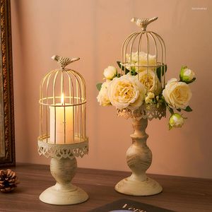 Bougeoirs esthétique décor à la maison Style aristocratique cage à oiseaux chandelier métal artisanat salon Table ornements support de luxe