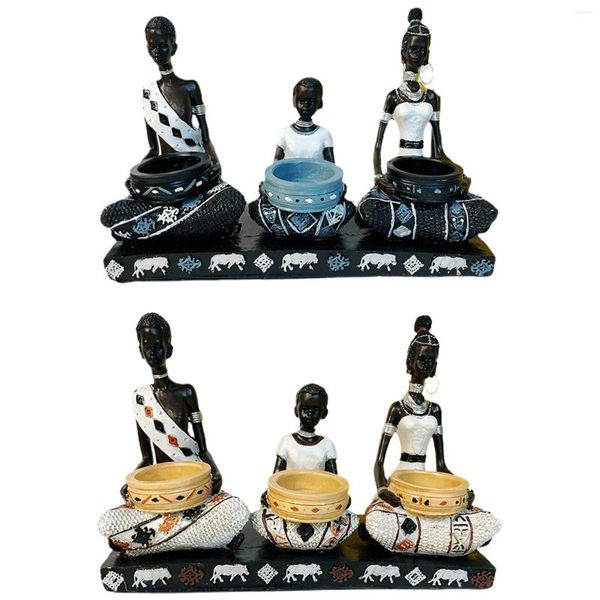 Titulares de velas Estatuas de arte africanas Resinas Candlestick Stand Sputs