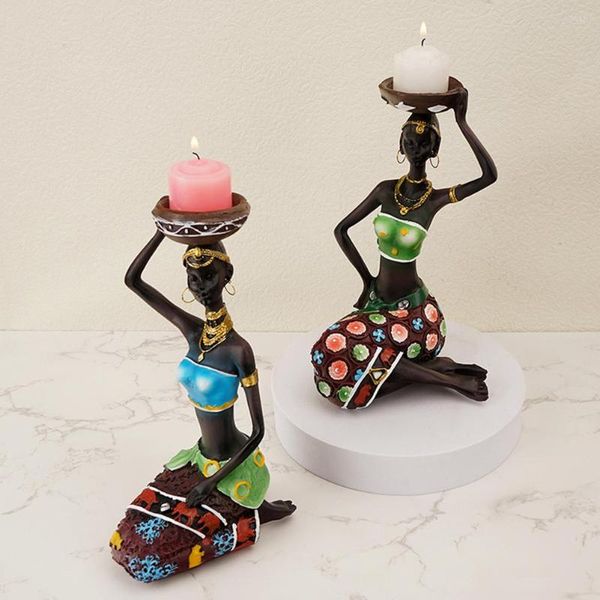 Bougeoirs femmes africaines exquis résine chandelier résistance à la chaleur créatif Chic fête fournitures pour anniversaire mariage