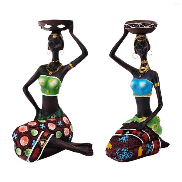 Portavelas Estatuas de mujeres africanas Luces de té Portavelas Gabinete de pieza de arte