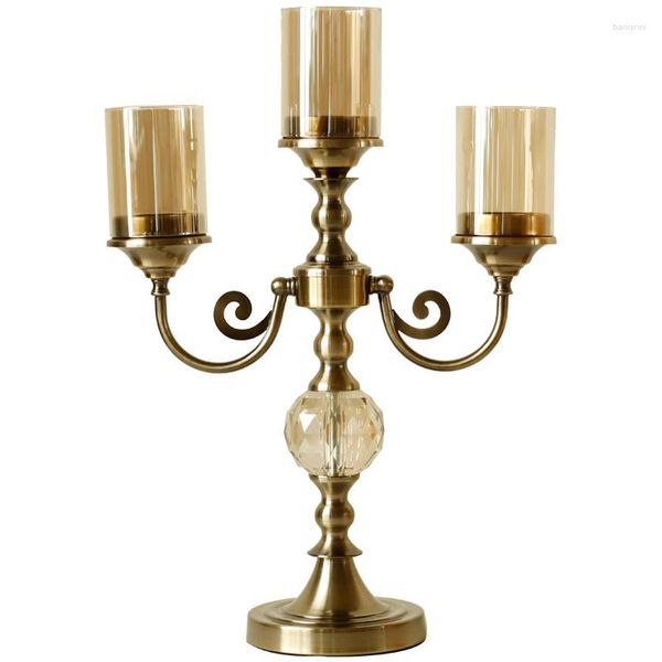 Candelabros American Classic Metal Glass Tres Cabezas Candelabro Modelo Europeo Habitación Retro Living Comedor Mesa Porche Decoración