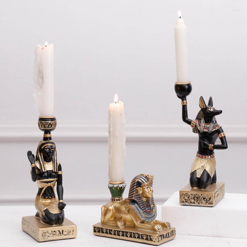 Świeczści Starożytni egipski świecznik stołowy dekorujący rzeźba rzeźbia Tealight Klasyczna żywica figurka do zapasów na biurku imprezowym