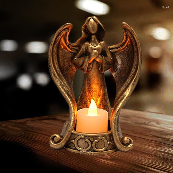 Bougeoirs ange Figurine photophore Statue sympathie cadeau mémorial résine chandelier pour la perte d'un être cher deuil Fu