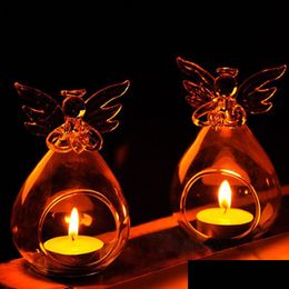 Kandelhouders Angel Glass Candlestick Crystal Hangende thee Lichthouder Home Decor Huis Druppel Aflevering Tuin Dhu13