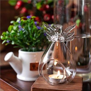 Portavelas Angel Glass Crystal Clear Classic Hanging Tea Light Holder Home Decor Candlestick Hollow 2023