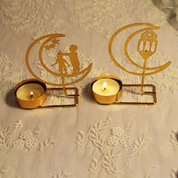 Bougeoirs de Style arabe en métal, support doré en forme de lune, pour la maison, le Festival, la fête de mariage, livraison directe