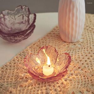 Bandlers Artistic Pink Flower Holder moderne Glass Candlestick Crafts Home Decoration Table de mariage DÉCOR