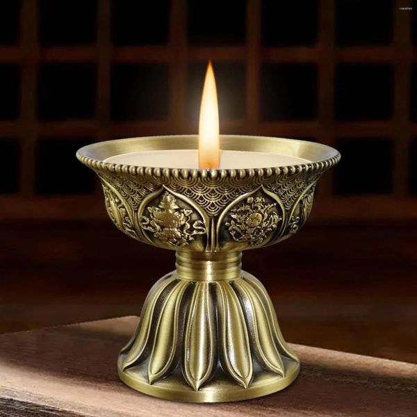 Candelabros Lámpara de aceite auspicioso Mesa central Adorno decorativo Metal budista para la cena Hogar seguro Chimenea Boda
