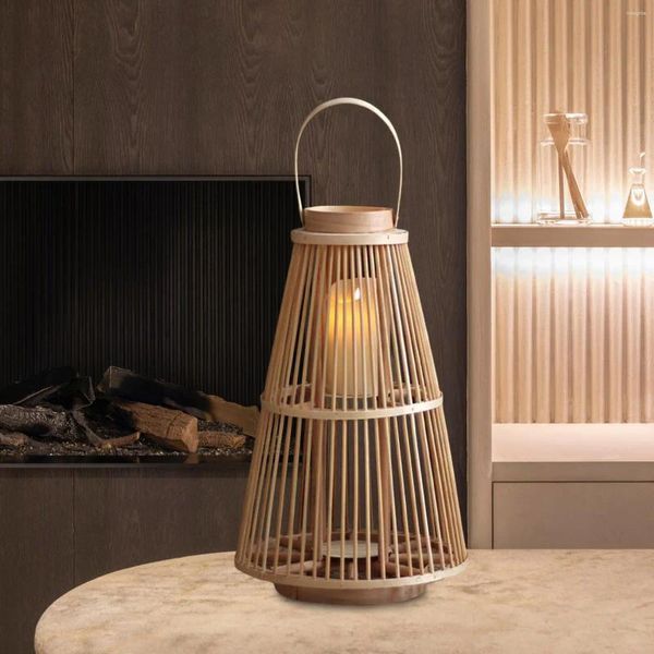 Candlers Bamboo Bamboo Cleblanter Lantern Retro Style Birdcage Shape Decorative Soalight for Outdoor Garden Bedroom and Study Floor Ornement