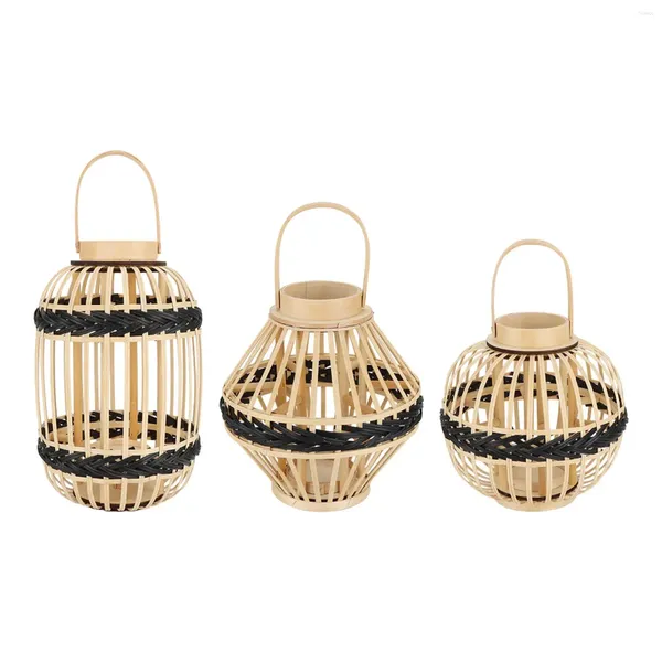 Bougeoirs Lanterne en bambou Vintage romantique rustique avec poignée lampe cage abat-jour décoratif pour mariage jardin pelouse salle extérieure