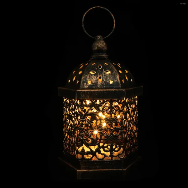 Candelabros Batería Escritorio Luz decorativa Marruecos Linterna antigua Lámpara sin llama de mano Hogar Estilo vintage