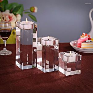 Bougeoirs beau Style Morden cristal Cube thé support de lumière artisanat décoration de la maison