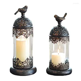 Candlers Bird Cage Iron Candlestick Holder Glass Stand Lantern Europe Morocain Hollow Stick Décor de mariage x4943