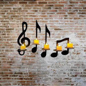Kaarsenhouders zwarte muzieknoot muur gemonteerde houder kandelaar Candlestick creatief metal muzikale sleutel vorm lichte display home decoratie