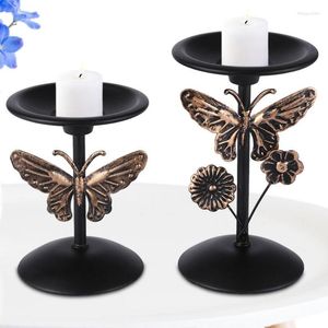 Bougeoirs Noir Rétro Fer Papillon Titulaire Simple Chandelier Chandelier Stand Pour Halloween