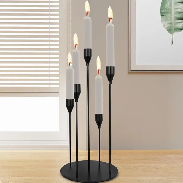 Candelabros Titular cónico negro Decoración de mesa Tradicional con 5 adornos de escritorio de cabeza para fiesta de bodas Regalo de inauguración de la casa Robusto