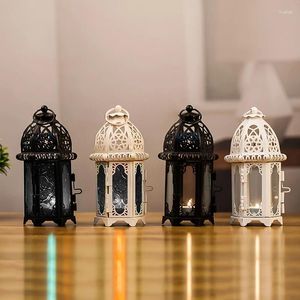 Bandlers Black Blanc White Wind Lantern Ornements intérieurs Iron Verre Craft Éclairage Ornement Ornement de disposition de la scène