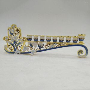 Kandelaars Blue Email Hanukkah Menorah Candelabra 9 Branch Holder Ornament