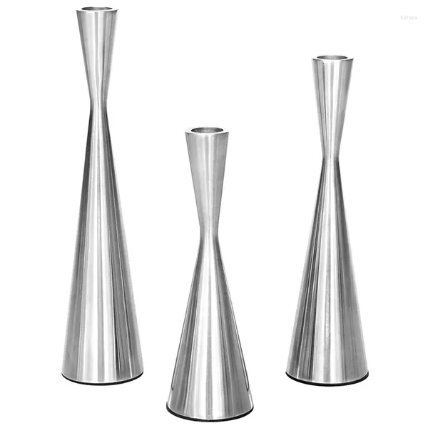 Bandlers Brackaged Silver Candlestick Set de 3 tableaux de table de conique en métal pour la fête de la salle à manger du mariage