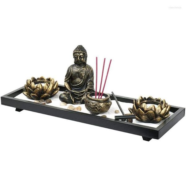 Bougeoirs bouddha brûleur d'encens Lotus Zen ensemble de jardin porte-lumière de thé Statue ornement pour la décoration intérieure