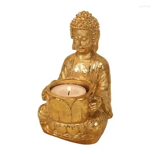 Bougeoirs Bouddha Statue Titulaire Résine Chandelier Votive Durable Zen Pour Salon Cour Patio Jardin