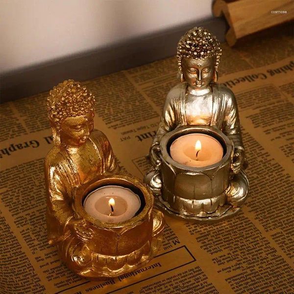 Titulares de velas Buda Soporte de la estatua Centro de mesa de boda rústica Ornamento tailandés Durable Zen para la decoración del hogar