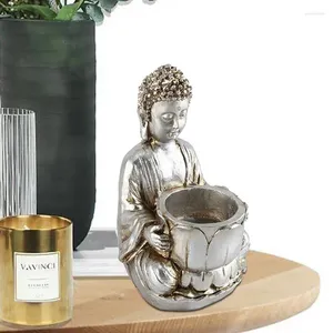 Candlers Bouddha Statue Thé Support d'éclairage Resin Figurine Zen LED