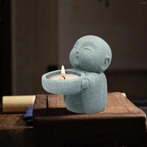 Kaarsenhouders Boeddha Tealight -houder Vintage zandstenen beelden Simplistic Tea Light Figurine Stick Zen voor kantoorauto -decor