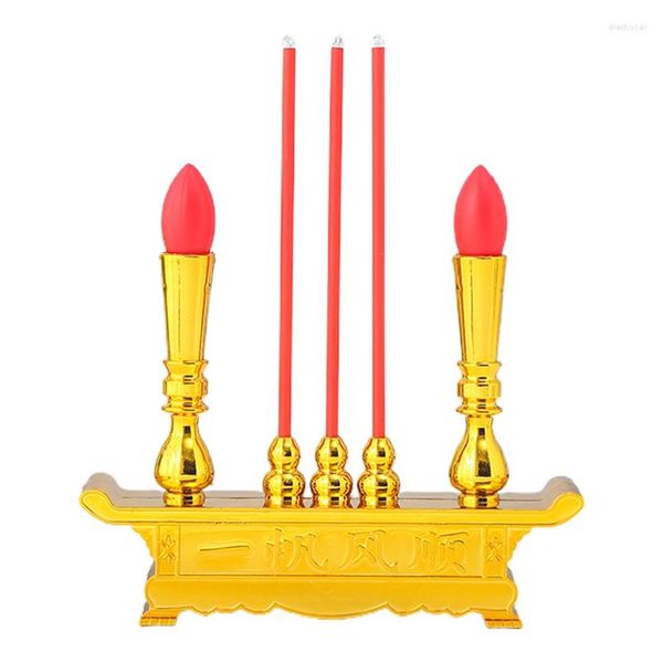 Bougeoirs Bouddhiste Autel Électrique LED Bouddha Lumière À Piles Simulation Brûleur D'encens Année Chinoise Fête De Vacances