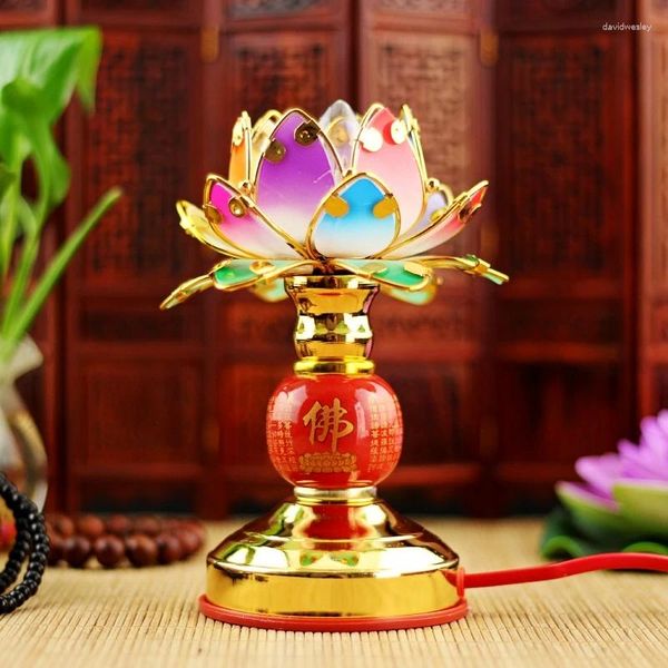 Candlers Buddhist Colorful Lotus Lamp Saint Bouddha Solemn Religious Cérémonie Culte Décoration Temple Décoration Exorcisme