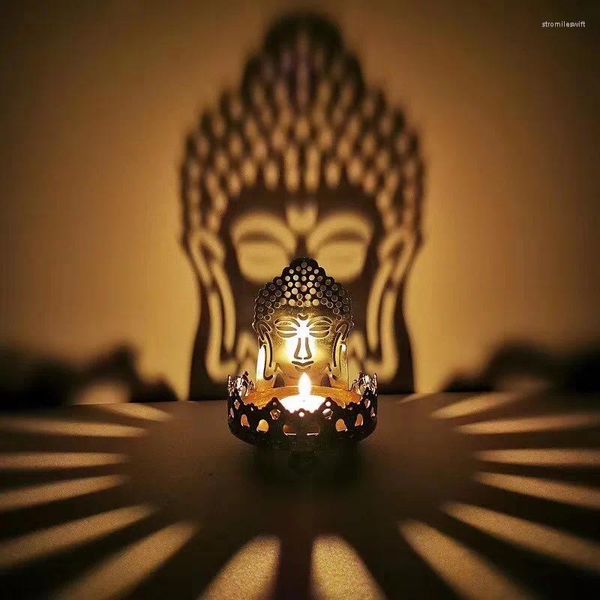 Candlers Buddhist / Lotus Shadow Creative Tea Té-Garbandage Bandlestick Alloy Hollow Out Carve Lamp Stand Home Decor