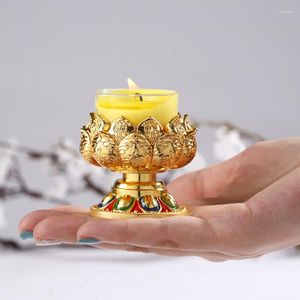 Bougeoirs porte-lampe à beurre en forme de Lotus, longue lumière domestique pour bouddha, alliage de Zinc et de cuivre, chandelier peint à la main ZB356