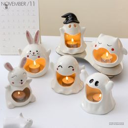 Candle Holders Candle Container Creative Halloween Ceramic Craft Pendant Aromatherapy Candle Container Diy Ghost Candlestick 230822