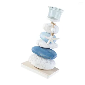 Candlers Bandlestick Blue Blanc Stone Blanqueur Bougeleur Méditerranéen décor Ornement décoratif Ornement Tables de décoration de mariage