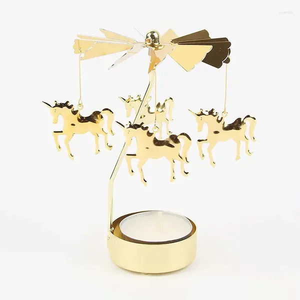 Bougeoirs carrousel doré support rotatif ornements moulin à vent en métal créatif cadeau à la main décoration de noël