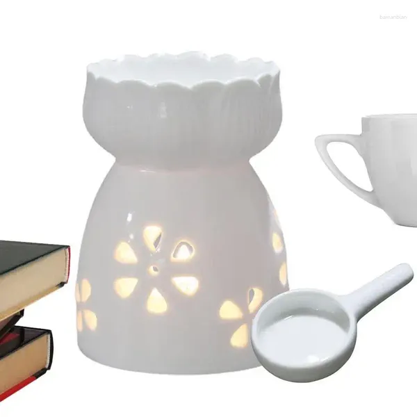 Partes de velas Aceite de cerámica Calentador Blanco Hollow Burner esencial Melt Cubo Cubo Melter Regalo para la boda Spa