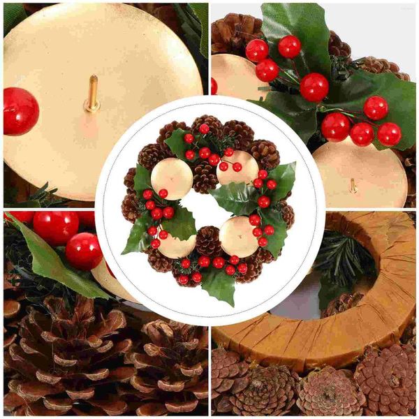 Candillas Talladores de Adviento Christmas Adviento Conabas Coritas de vacaciones Votivo Votivo con Pinecone Berry Candlestick Decoration Centro